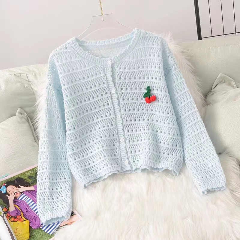 Hollow cardigan knitted jacket for women autumn new thin style outer shawl short top for small people