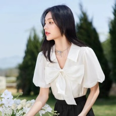 批发<b class='q'>品牌</b>折扣店商场专柜撤柜女装<b class='q'>尾</b><b class='q'>货</b>清仓雪纺短袖衬衫蝴蝶结短款上衣