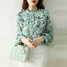 批发2026早春韩版百搭气质雪纺衫宽松立领小碎花<b class='q'>灯笼袖</b>上衣洋气<b class='q'>衬衫</b>