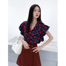 批发2026<b class='q'>夏季</b>新款西装领港风花衬衫女复古宽松气质荷叶边小飞袖上衣夏