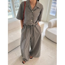 批发已出货~短袖单排扣夏季格纹<b class='q'>连体</b><b class='q'>裤</b>