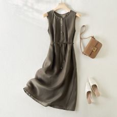 批发2026<b class='q'>夏</b>季新款简约气质无袖系带天丝连衣裙收腰显瘦时尚