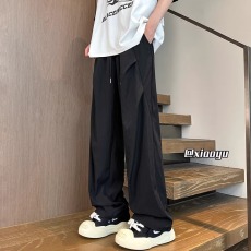 批发立体裤头内包边褶皱冰丝裤子男夏季垂感美式潮牌长裤设计感小众