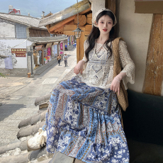 批发实拍~波西米亚复古度假吊带长裙超仙裙旅行度假<b class='q'>雪纺</b><b class='q'>大码</b>连衣裙