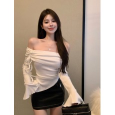 批发实拍实价   <b class='q'>一字肩</b>毛衣露肩针织衫女<b class='q'>一字领</b>打底衫长袖喇叭袖上衣