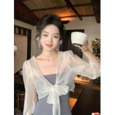 批发自制 百搭中袖绑带开衫女舒适百搭温柔仙气飘飘<b class='q'>清凉</b>慵懒防晒衫