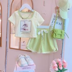 批发女童套装夏季2026新款女孩洋气T恤卡通休闲潮儿童短袖短裤两件套