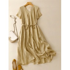 批发2026年棉麻国风改良旗袍斜襟<b class='q'>连衣裙</b>复古新中式裙子夏装