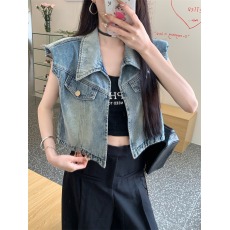 批发实拍夏季短款飞袖背心牛仔马甲外套女2026新款小个子短袖百搭上衣