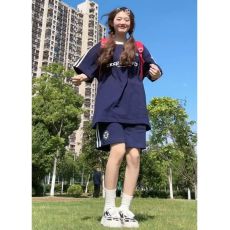 批发286#学院风休闲<b class='q'>运动服</b>套装女<b class='q'>夏季</b>少女感宽松短袖短裤跑步两件套