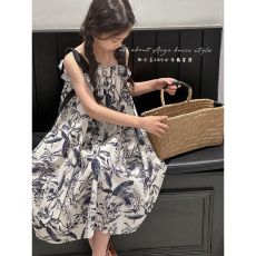 批发<b class='q'>女童</b>连<b class='q'>衣裙</b>度假裙夏季新款洋气儿童吊带公主裙宝宝国风水墨连衣裙