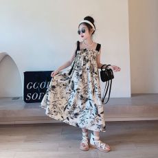 批发<b class='q'>女童</b>连<b class='q'>衣裙</b>度假裙夏季新款洋气儿童吊带公主裙宝宝国风水墨连衣裙