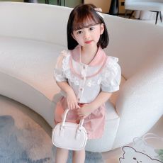 批发女童花边套装夏装<b class='q'>薄</b>款2026夏季新款小童韩版时尚短袖短裤两件套潮