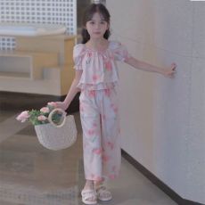 批发<b class='q'>女童</b><b class='q'>套装</b>两件套时尚洋气2026新款时髦女孩上档次儿童碎花<b class='q'>短袖</b>裤子