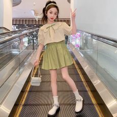 批发<b class='q'>女童</b>套<b class='q'>装</b>2025新款儿童装娃娃领短袖衬衫短裤女孩夏季运动两件套潮