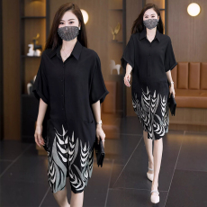 批发2026夏季新款韩版胖MM大码POLO领遮肉衬衫<b class='q'>连衣裙</b>中长款休闲宽松型