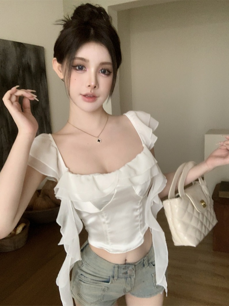FA28453# 辣妹拼接衬衫...