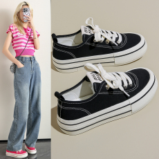 批发百搭帆布鞋女2024夏季新款学生韩版ins百搭厚底板鞋春秋<b class='q'>休闲</b>鞋子
