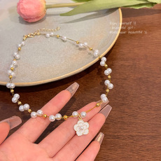 批发法式复古百搭气质山茶花项链女轻奢小众高级感珍珠花朵锁骨链颈链