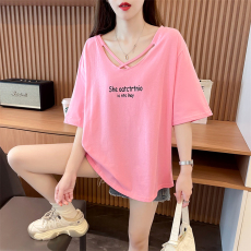 批发首发实拍抖音质量/纯棉/后包领/宽松短款小个子设计感T恤女