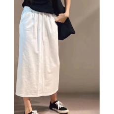 批发韩系别致超好看天丝垂感中长裙2026春季白色高级质感薄款<b class='q'>棉麻</b>裙子