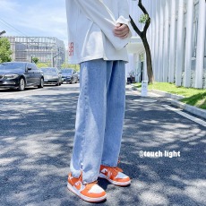 批发夏季抽绳束脚哈伦牛仔裤男<b class='q'>韩</b>版潮流宽松潮牌日系浅色松紧腰休闲裤