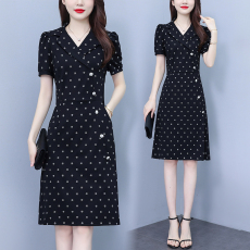 批发实拍2026夏季新款<b class='q'>大码</b><b class='q'>女</b>装优雅气质修身显瘦时尚西装领<b class='q'>连衣裙</b>