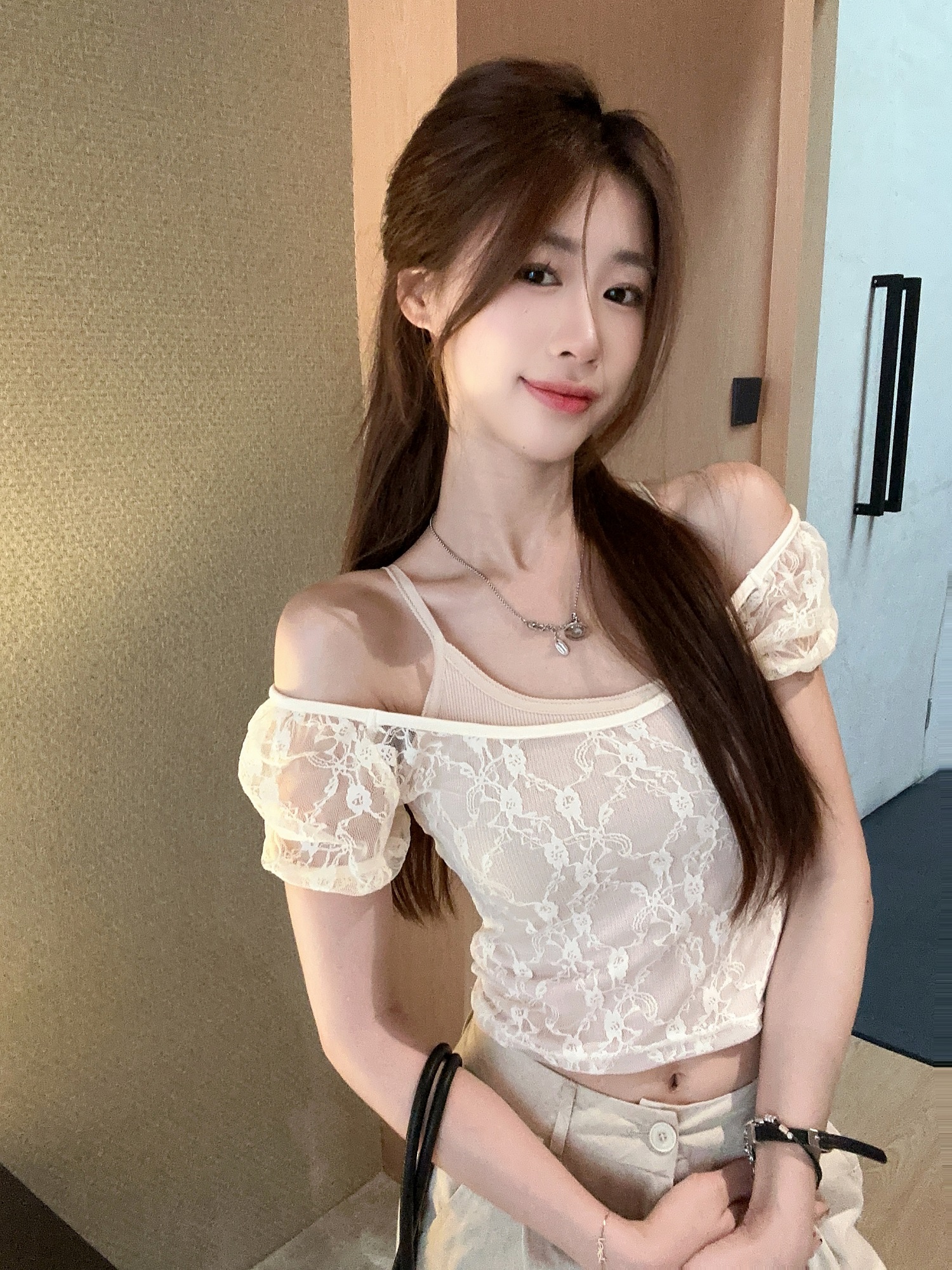 LN42148# 韩版蕾丝短袖T恤吊带背心短款两件套上衣 服裝批發女裝批發服飾貨源