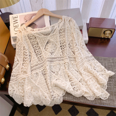 批发实拍长袖慵懒风薄款防晒针织衫女2025夏季新款设计感罩衫镂空上衣