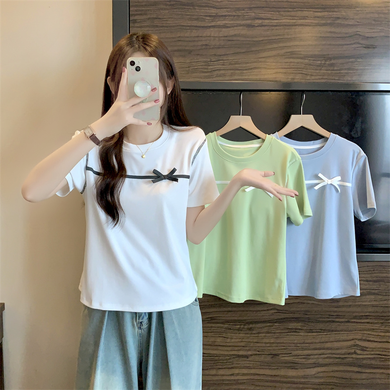 LN41343# 棉夏季新款重工艺显瘦圆领短袖T恤女潮 服裝批發女裝批發服飾貨源