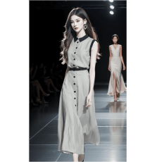 批发今年流行漂亮独特气质收腰长裙法式<b class='q'>高端</b>精致灰色背心<b class='q'>连衣裙</b>子女夏