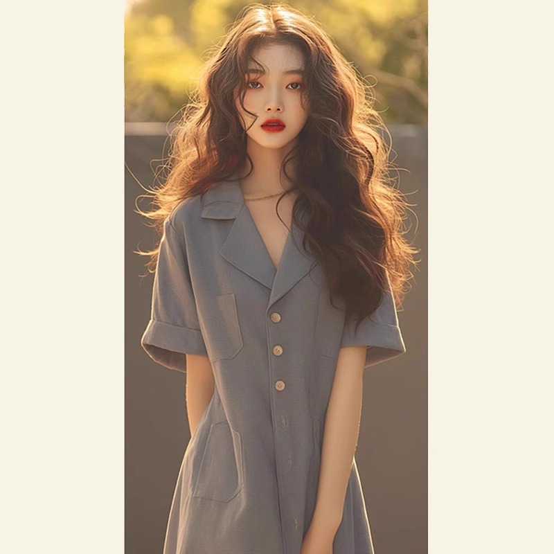 프랑스식 품격 폭발 슈퍼 잘 생긴 나폴리 치마 고급 절묘한 파란색 드레스 여름 여성 2026 새로운