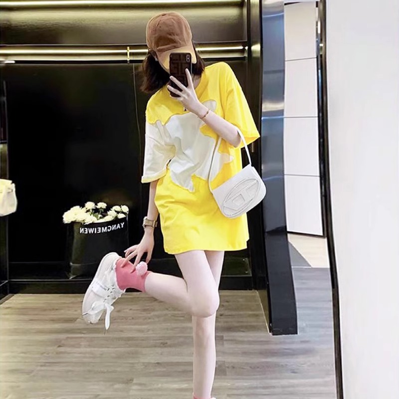 LN41491# 夏季新款黄色t恤女宽松洋气独特设计感小众多巴胺穿搭 服裝批發女裝批發服飾貨源