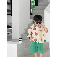 批发<b class='q'>男童</b>衬衣<b class='q'>夏装</b>花衬衫短袖痞帅纯棉上衣夏季港风男孩海边度假儿童潮