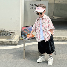 批发<b class='q'>男童</b>夏<b class='q'>季</b>薄款短袖衬衫2026新款儿童中小童男宝宝小男孩痞帅花衬衣