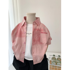 批发<b class='q'>男童</b>短<b class='q'>袖</b>衬衫夏装2026新款儿童衬衣粉色扎染宝宝夏季上衣痞帅男孩