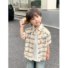 宝宝夏装2026新款童装儿童韩版可爱字母短袖男女童薄款恐龙衬衫潮