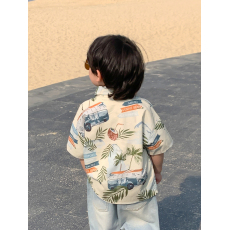 男童衬衣夏装花衬衫短袖痞帅纯棉上衣夏季港风男孩海边度假儿童潮
