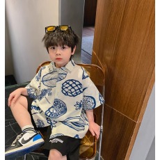 批发2026夏季新款衬衣韩版男女童时尚休闲短袖衬衫儿童洋气上衣潮