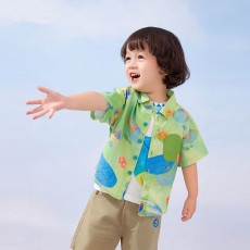 批发男童<b class='q'>夏</b>装洋气衬衣2024新款儿童<b class='q'>夏</b>季衬衫宝宝潮男孩沙滩装可爱短袖