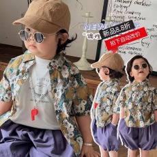 批发痞帅男童<b class='q'>夏</b>装衬衣2024新款洋气儿童韩版帅气衬衫潮酷男孩短袖薄款