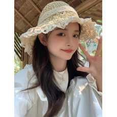 批发小清新日系百搭蕾丝绑带蝴蝶结帽子女<b class='q'>夏</b>季出游大檐沙滩帽草帽女<b class='q'>夏</b>