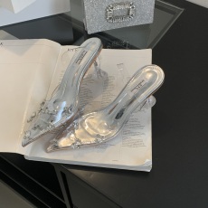 新款透明水钻水晶平底仙女尖头气质单鞋35-40