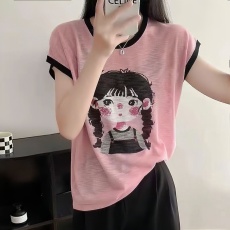 批发竹节棉欧洲站高端夏季粉色短袖t恤2026新款<b class='q'>女装</b>高级感穿搭上衣