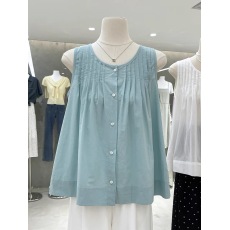 批发氧气少女 夏季<b class='q'>清凉</b>无袖背心衬衫2024新款宽松显瘦舒适百搭T恤上衣