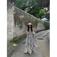 批发实拍实价#气质小众设计感新中式水墨蝴蝶印花吊带裙