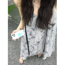 批发实拍实价#气质小众设计感新中式水墨蝴蝶印花吊带裙