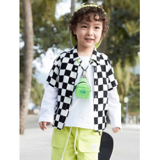 批发儿童<b class='q'>衬衫</b><b class='q'>男童</b><b class='q'>短袖</b>夏装2024宝宝上衣休闲时尚撞色<b class='q'>衬衣</b>棋盘格潮童装