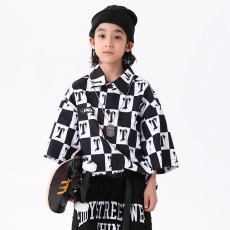 批发童装嘻哈<b class='q'>街舞</b>儿童潮服hiphop宽松哥特风格子衬衫比赛演出服夏装潮