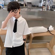 批发男儿童白<b class='q'>衬衫</b><b class='q'>短袖</b>套装夏季领带<b class='q'>衬衣</b>2024纯棉帅气男宝宝短裤两件套